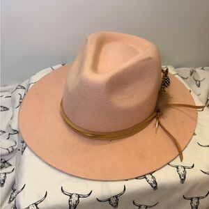 Stylish Pink Boho Hat with Feather Accent
